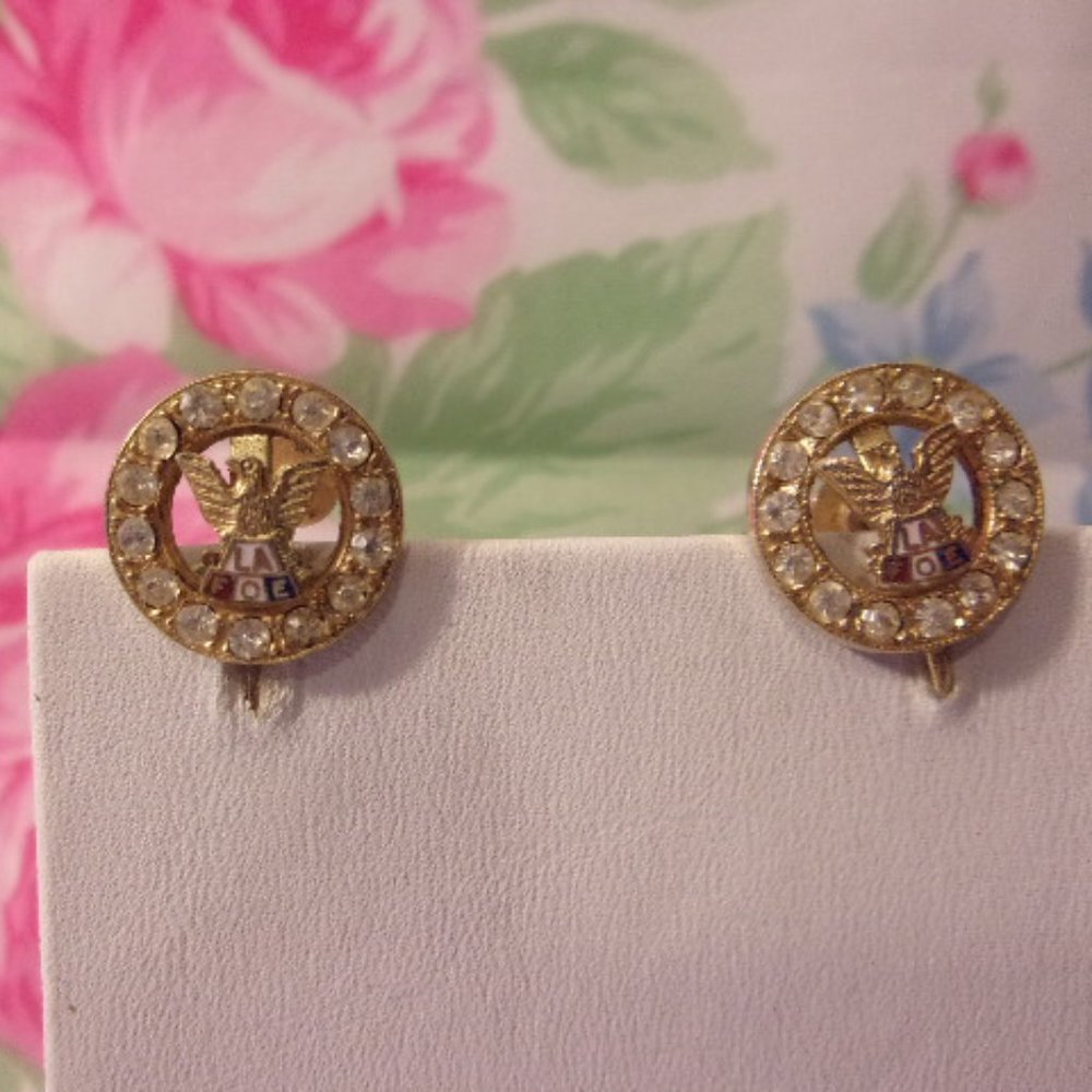 Vintage Fraternal Order of Eagles Screw Back Earrings